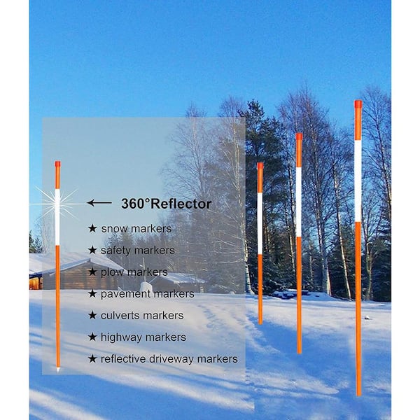 YIDIE Driveway Markers Snow Stakes 48 inch Plow Stakes Reflective Fiberglass Walkways Pack of 25 for Parking Lots 