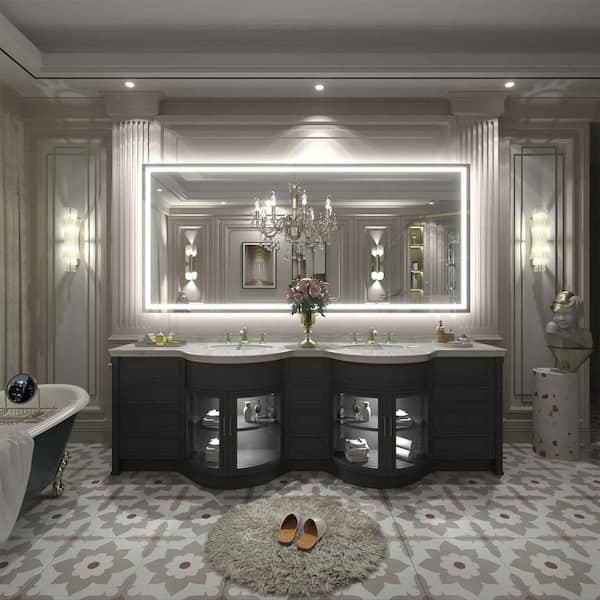 72 in. W x 32 in. H Rectangular Frameless Front & Back LED Lighted Anti-Fog Tempered Glass Wall Bathroom Vanity Mirror