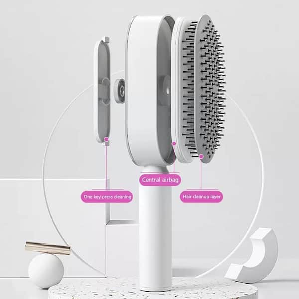 Aoibox Self Cleaning Hair Brush in White, 3D Air Cushion Massager Brush, Promote Blood Circulation Anti Hair Loss