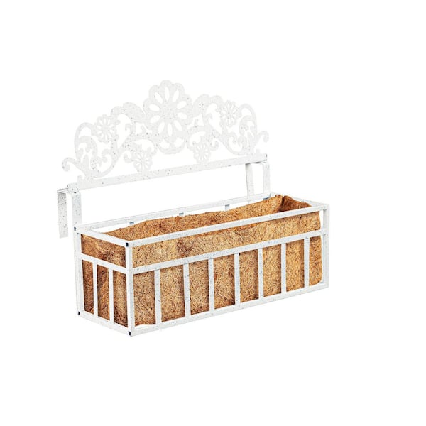 20 in. L x 20 in. W White Metal Floral Railing Planter