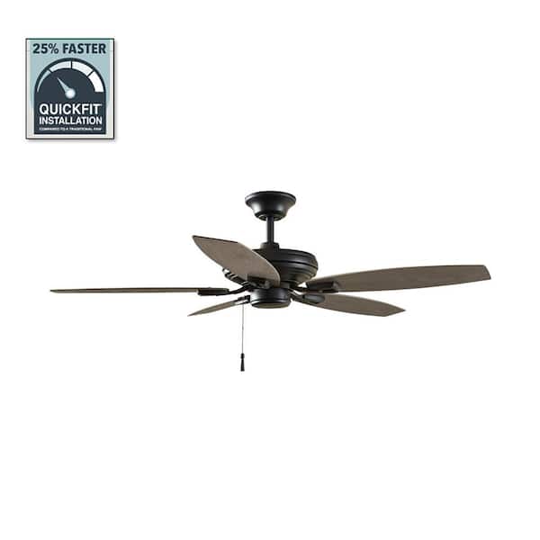 Hampton Bay North Pond 52 in. Indoor/Outdoor Matte Black Ceiling Fan with Downrod and Reversible Motor; Light Kit Adaptable