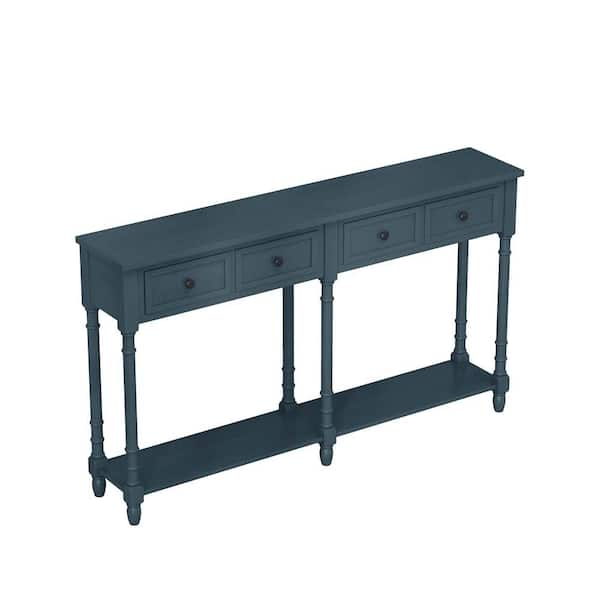 wetiny 11 in. Antique Navy Rectangle Wood Console Table Sofa Table