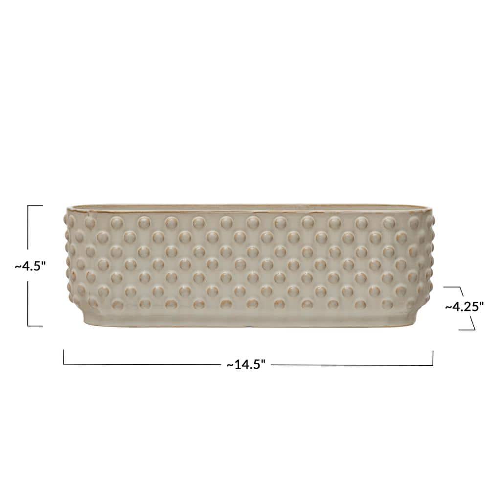 White Stoneware Hobnail Window Planter with Reactive Glaze Finish