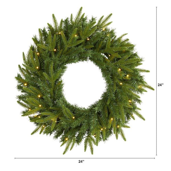 24 in. Pre-Lit Long Pine Artificial Christmas Wreath with 35 Clear LED Lights