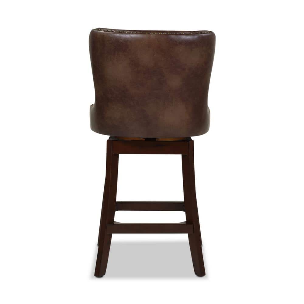 Holmes Mid Brown Leather 360 Swivel Counter-Height Barstool