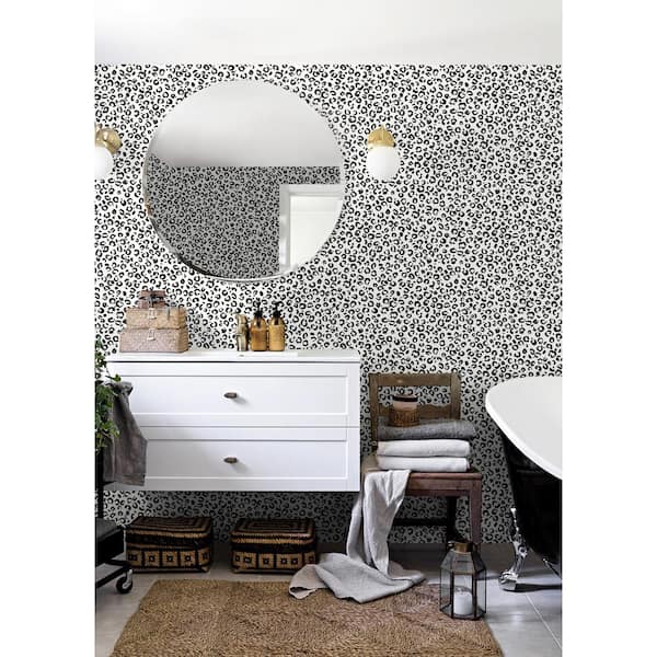 30.75 sq. ft. Black and White Classic Leopard Vinyl Peel and Stick Wallpaper Roll