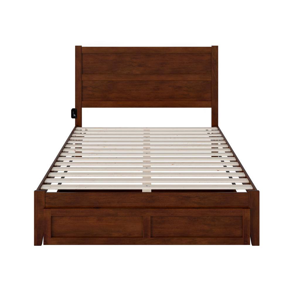 Walnut Queen Wood Platform Bed with Foot Drawer