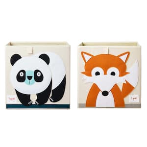 Kids Foldable Fabric Storage Cube Bin Box, Orange Fox and Bear (2-Pack)