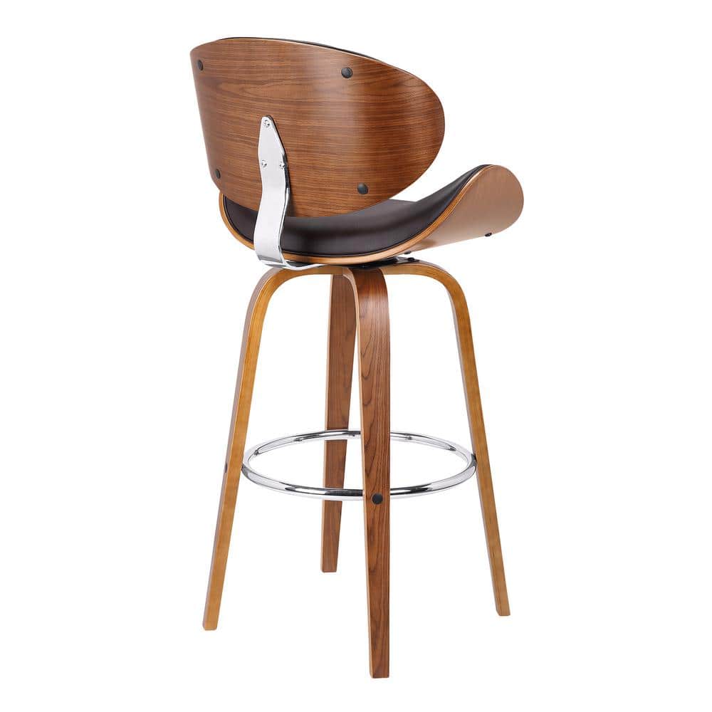 Solvang 26" Brown Faux Leather Walnut Wood Swivel Counter Stool