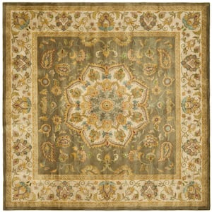 Heritage Green/Taupe 8 ft. x 8 ft. Square Border Area Rug