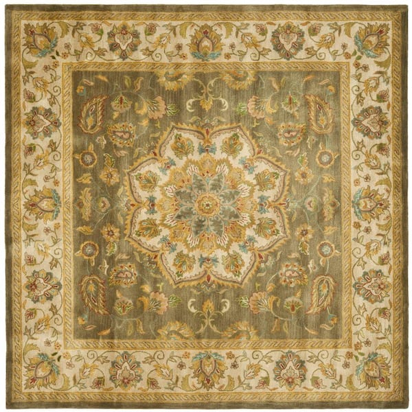 SAFAVIEH Heritage Green/Taupe 8 ft. x 8 ft. Square Border Area Rug