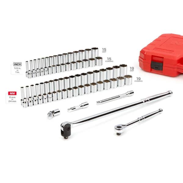 TEKTON 3/8 in. Drive 12-Point Ratchet and Socket Set, (74-Piece