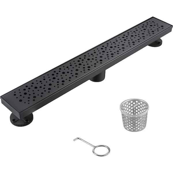 Elegante Drain Collection 30 in. Linear Stainless Steel Shower Drain with Rain Drop Pattern, Matte Black