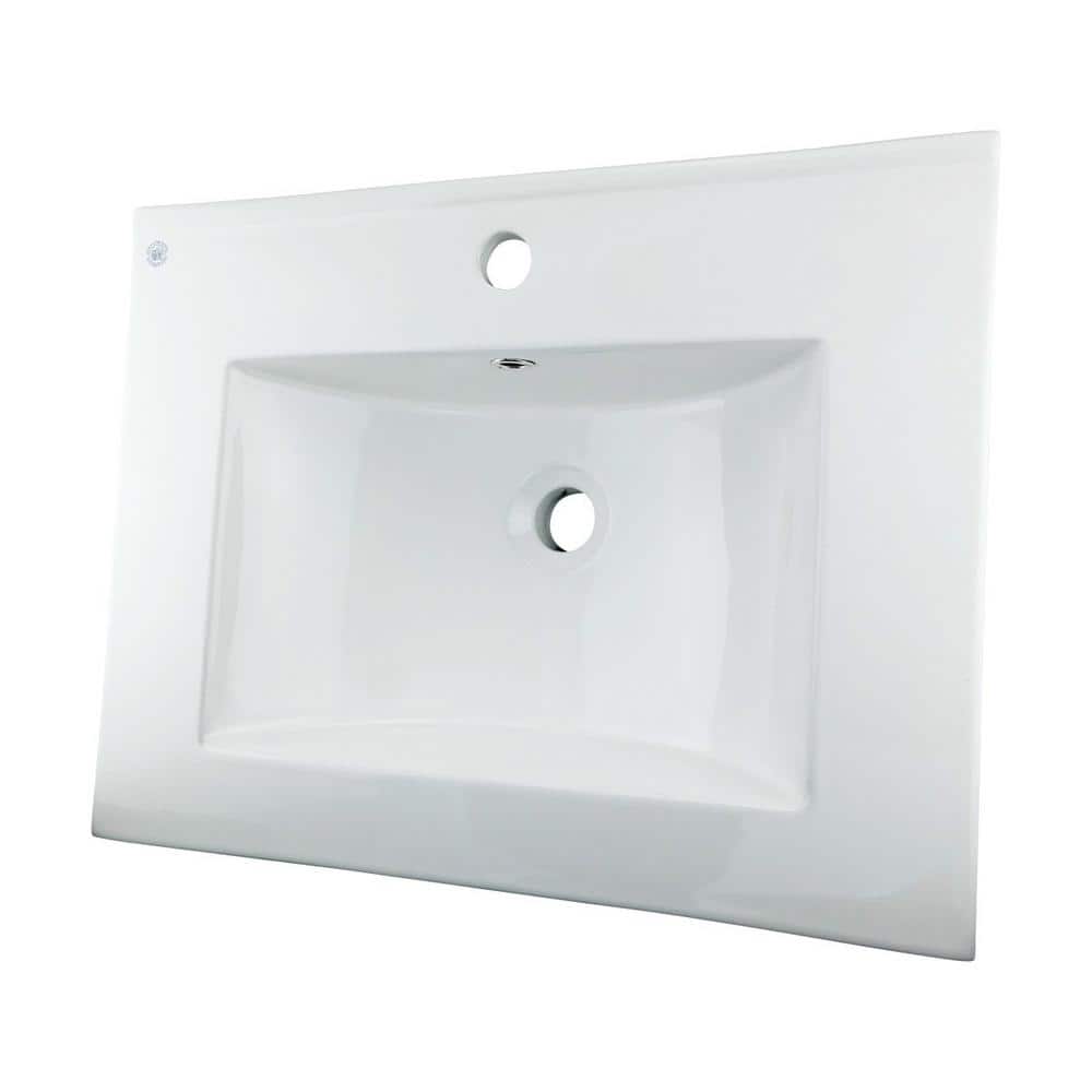 Luke White Ceramic Rectangular Drop-In Bathroom Sink