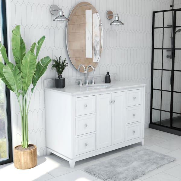 DreamLine Formosa 48 in. W x 22 in. D x 34 in . H Modern Console Vanity with Oval Undermount Sink - White with White Top
