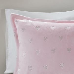 Jenna 3-Piece Pink/Silver Twin/Twin XL Metallic Printed Plush Comforter Set