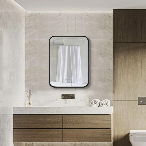 Victoria 20 in. W x 28 in. H Rectangular Black Metal Framed Recessed/Surface Mount Medicine Cabinet with Mirror