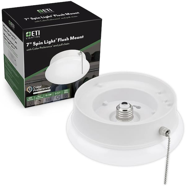 ETI LIGHTING 7 in. Spin Light Pull Chain LED Flush Mount Ceiling Light Adjustable CCT 830 Lumens 10.5 Watt Screws Into Lamp Holder