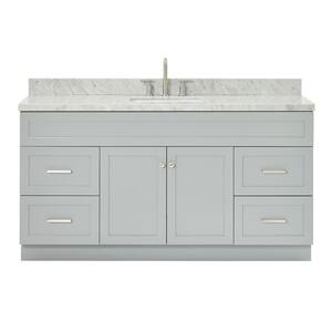 Hamlet 67 in. W x 22 in. D x 36 Single Sink Freestanding Bath Vanity in Grey with Carrara White Marble Top