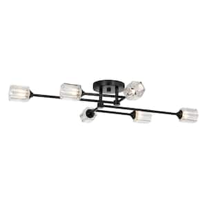 Lola 23.6 in. 6-Light Antique Black Linear Flush Mount with Clear Shades