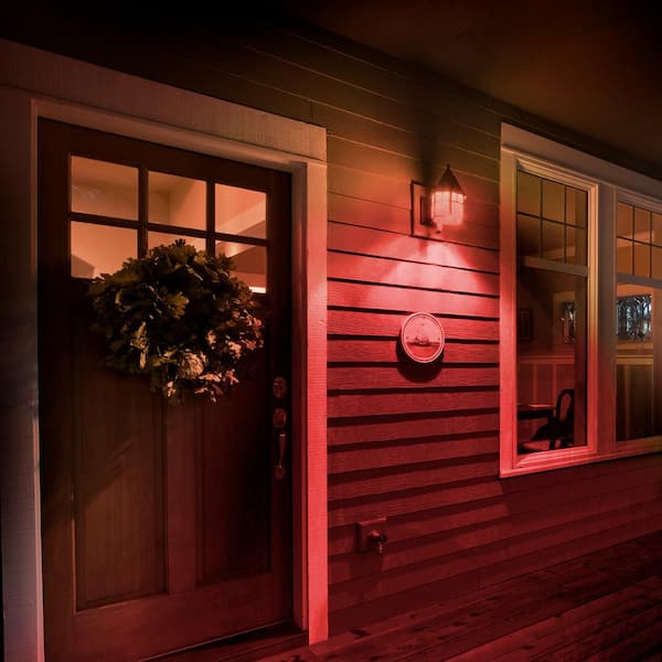 red light bulb in front of house