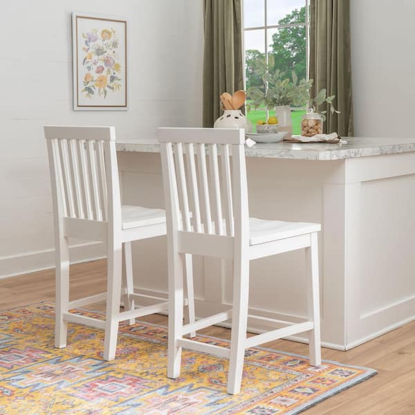 Terryn 24 in. White Slat Back Wood Counter Stool with Wood Seat Set of 2