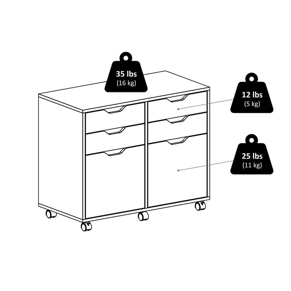 Contemporary Black Composite Wood Mobile Storage Cabinet with 4 Drawers