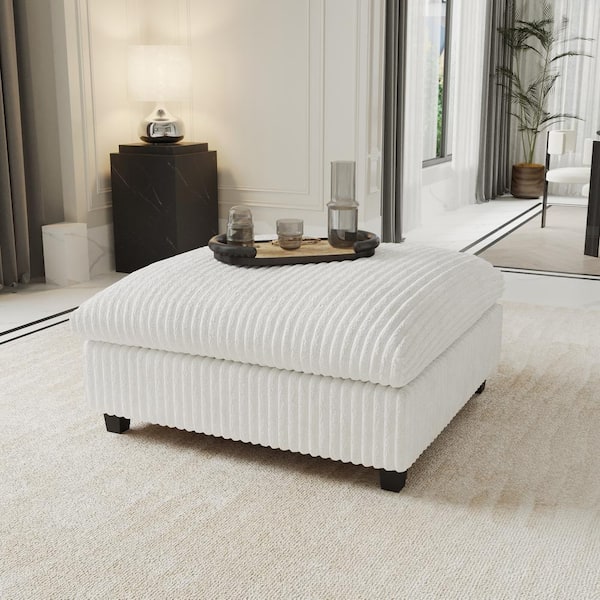 39.3 in. 1-Piece Armless Soft Faux Rabbit Fur Velvet Upholstered Cocktail Square Sectional Sofa Ottoman in Beige