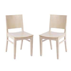 2-Pack Naples Commercial Grade Solid Wood Dining Chairs with Curved Backrests and Antique White Finish