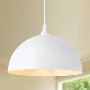 Danialah 1-Light White Industrial Farmhouse Single Pendant Light with Metal Dome Shade for Kitchen Island Dinning Room