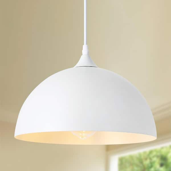 LWYTJO Danialah 1-Light White Industrial Farmhouse Single Pendant Light with Metal Dome Shade for Kitchen Island Dinning Room