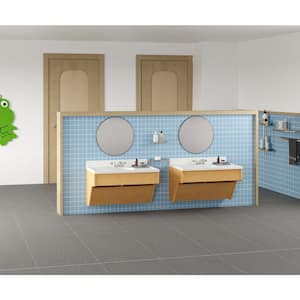 31" W x 21" D x 21.5" H Single Wall Mounted Bathroom Vanity with Sink and Marble Top, Kids Vanities, (Maple)