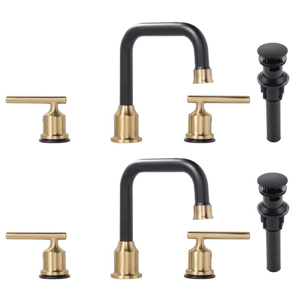 8 in. Widespread Double Handle High Arc Bathroom Faucet in Gold and Black (2-Pieces) price history on PriceWatchPro