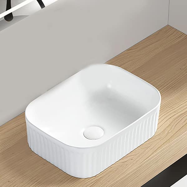 15.75 in. x 11.81 in. Vessel Bathroom Sink in Milk White Ceramic