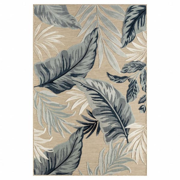 Blue, Beige 5 ft. x 7 ft. Woven Polypropylene Indoor/Outdoor Area Rug