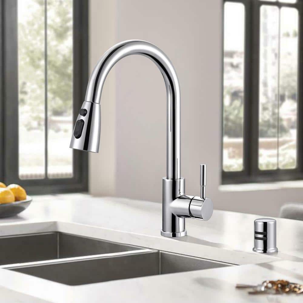 Polished Chrome Stainless Steel Pull-Down Kitchen Faucet with Air Gap Kit