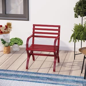 Modern Slatted Steel Patio Red Single Seat Garden Bench with Backrest and Armrests