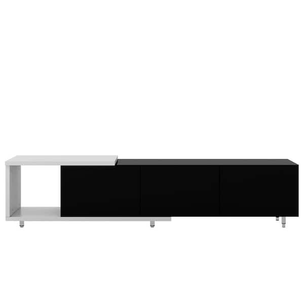 Black White TV Stand Entertainment Center Media Console with 3-Drawers to 76.4 in.
