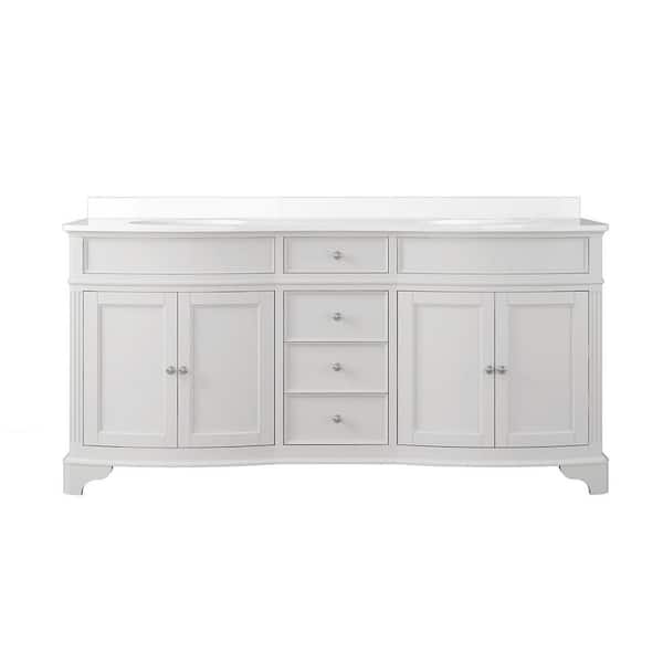 Terryn 72 in. Double Sink White Bath Vanity with White Engineered Stone Top (Assembled)