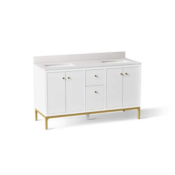 Calpa 60 in. Double Sink White Bath Vanity with Bianco Bella Quartz Top