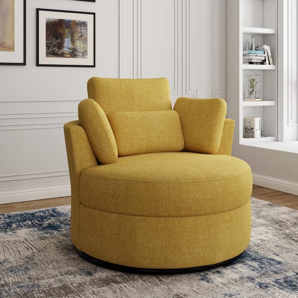 Uixe Mustard Yellow Chenille Upholstered 360° Swivel Accent Barrel