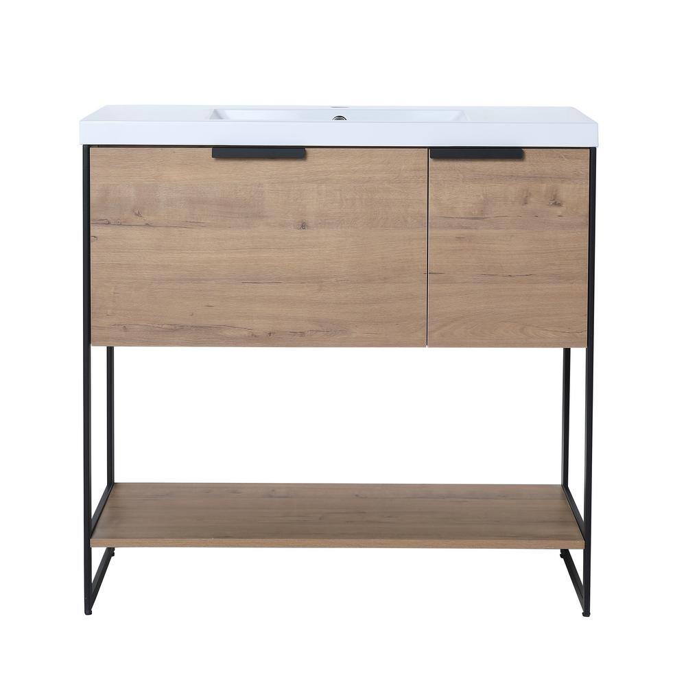 Farmhouse 36 in. W x 18 in.D x 34 in.H Bath Vanity in Oak with White Resin 