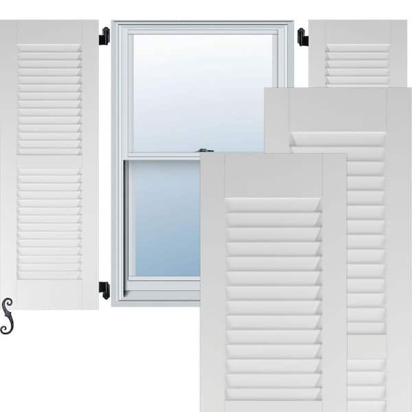 Ekena Millwork 12 in. W x 37 in. H Americraft 2 Equal Louver Exterior Real Wood Shutters Per Pair in White