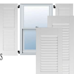 18 in. W x 60 in. H Americraft 2 Equal Louver Exterior Real Wood Shutters Per Pair in White