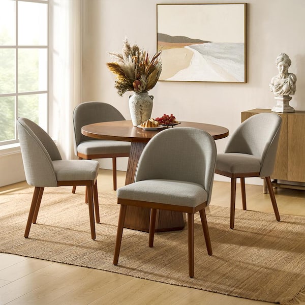 Hibbs Grey Modern Dining Chair with Solid Wood Legs Set of 4