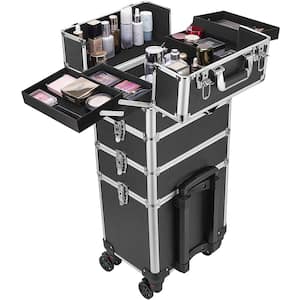 4 in 1 Aluminum Cosmetic Organizer Box with Shoulder Straps in Black