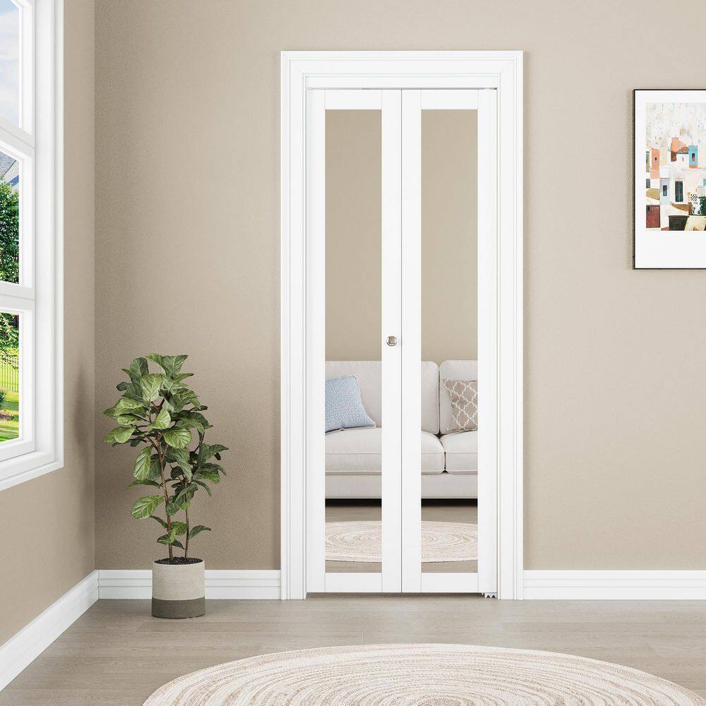 ARK DESIGN 30 in. x 96 in. 1-Lite Mirrored Glass and Solid Core White ...