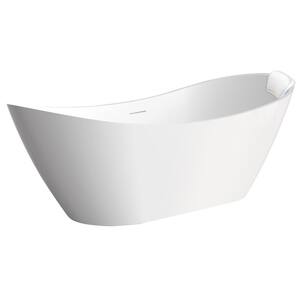Skylar Grande 67 in. x 30.75 in. Soaking Bathtub with Center Drain in Matte White with Pillow