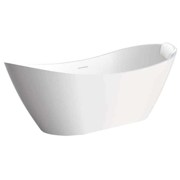 Transolid Skylar Grande 67 in. x 30.75 in. Soaking Bathtub with Center Drain in Matte White with Pillow
