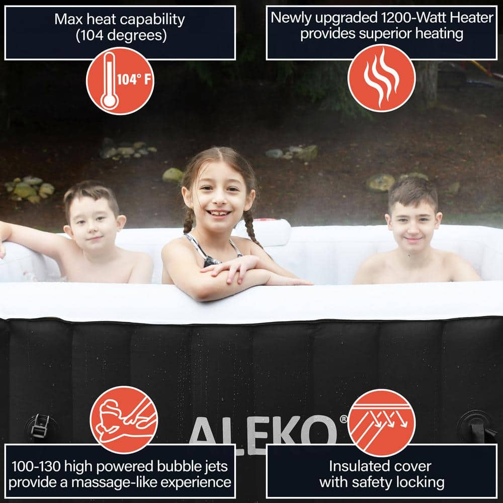ALEKO 4-Person Black and White Inflatable Square Hot Tub